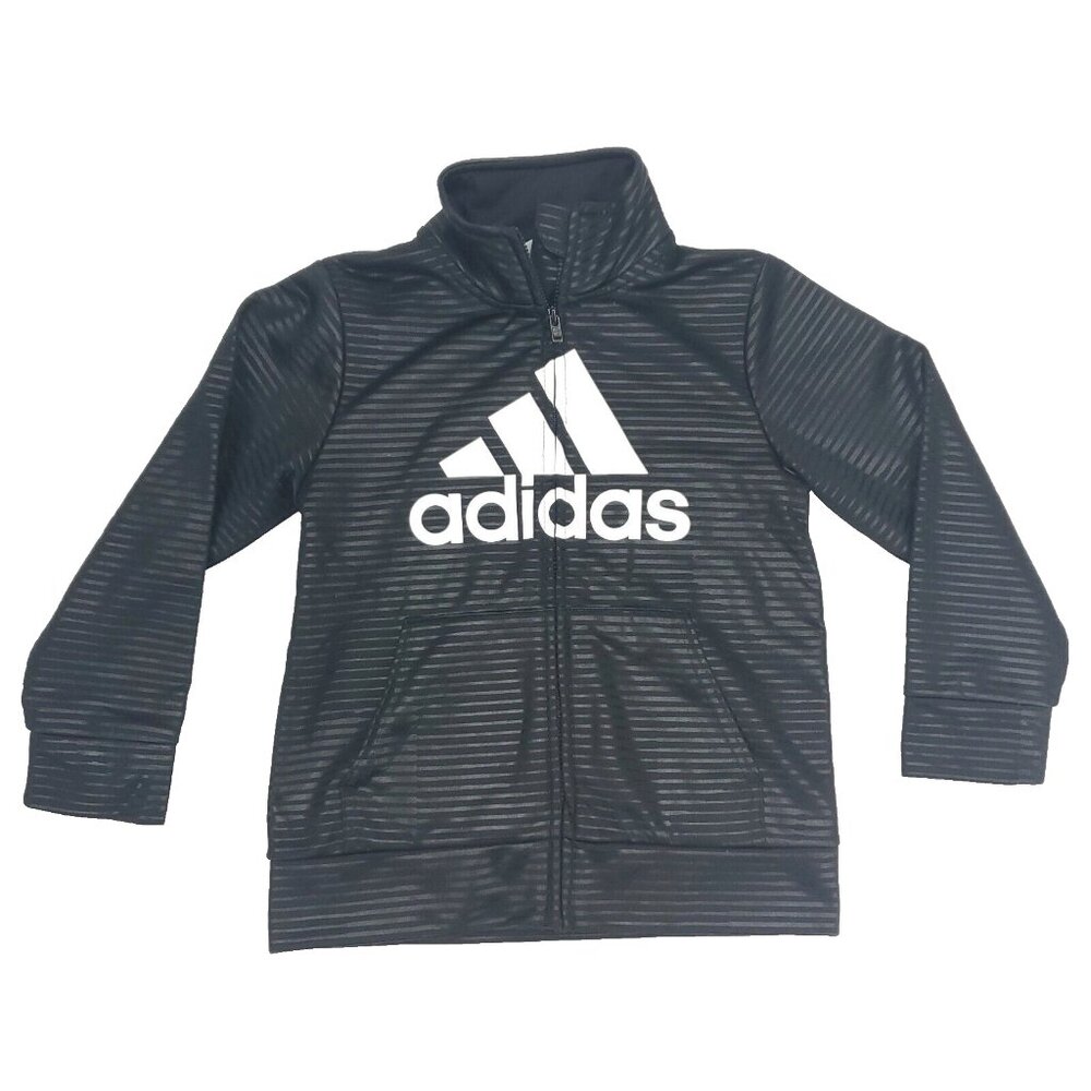 Adidas Track Jacket Boys Toddler 4T Black Full Zip Mock Neck Long Sleeve